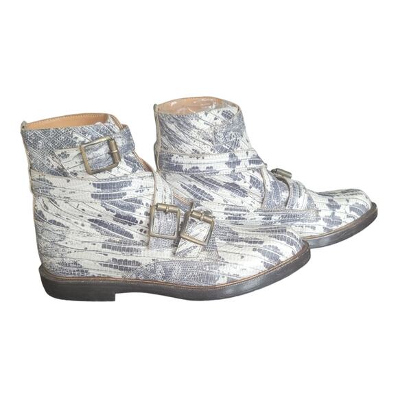 John Fluevog Modvogs Darin Boots Snake Print Leather Buckle Booties Women's US 6 - Picture 2 of 12